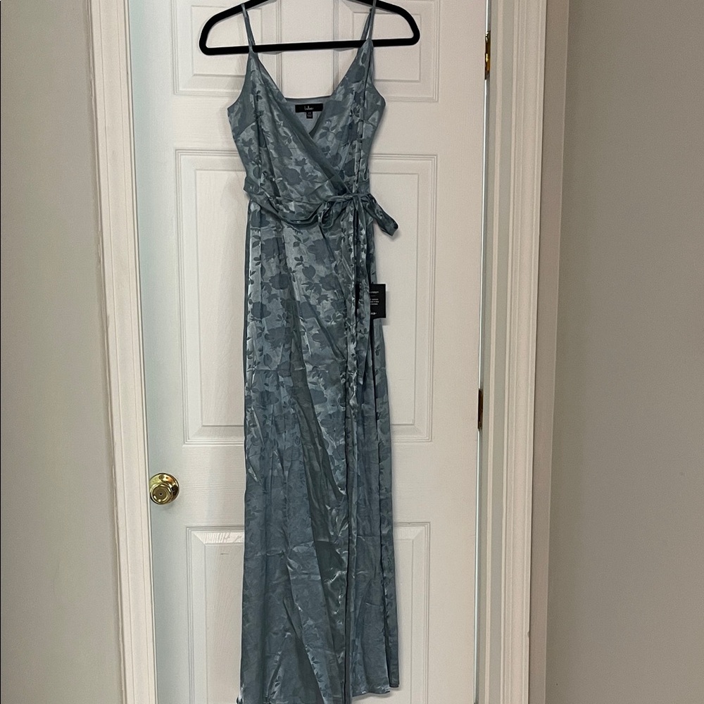 Lulu's Dusty Blue Floral Wrap Maxi Dress